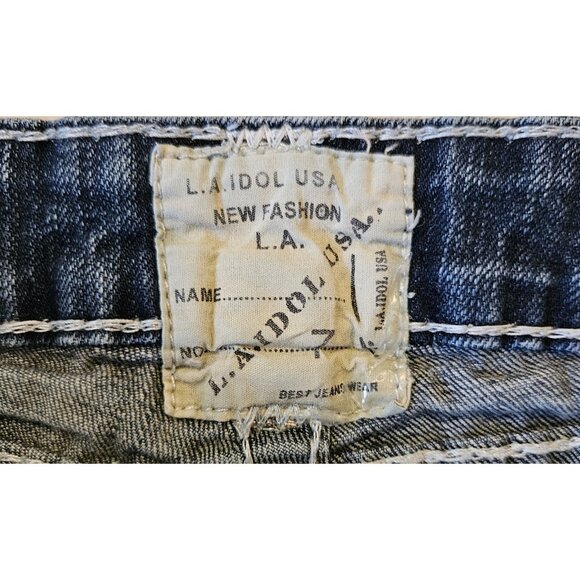 LA Idol USA Jeans Juniors Size 7  Rhinestones Dark Blue Denim (26Wx19L) - Picture 8 of 14